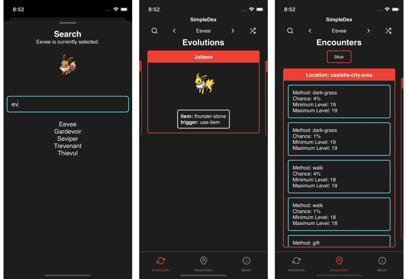 SimpleDex screens